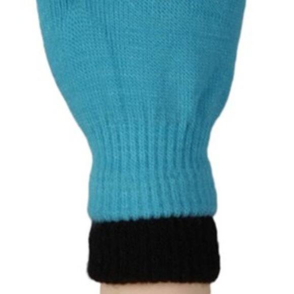 Stasia Neon: Bright Turquoise Double Layered Knit Fingerless +Finger Gloves OSFM - Picture 2 of 8